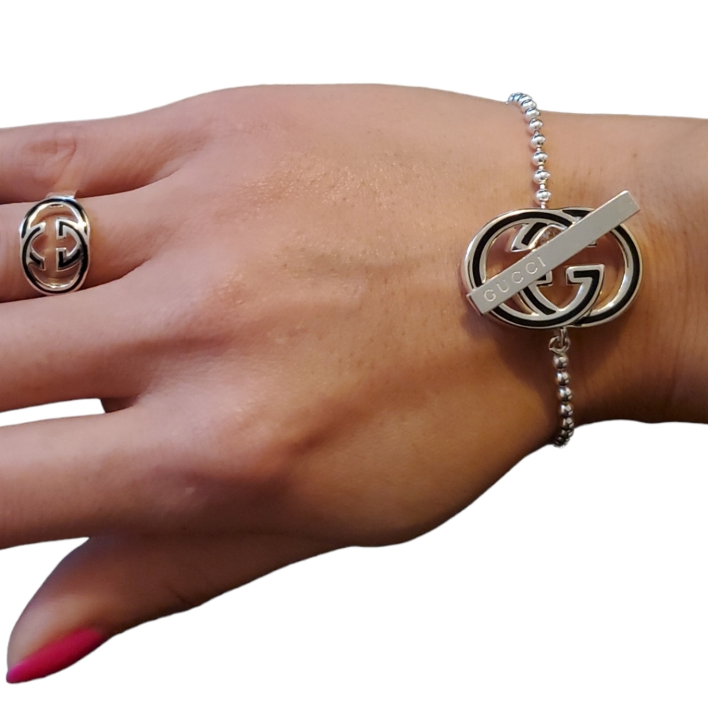 Gucci Interlocking Gg Black/Silver 925 Women's To… - image 1